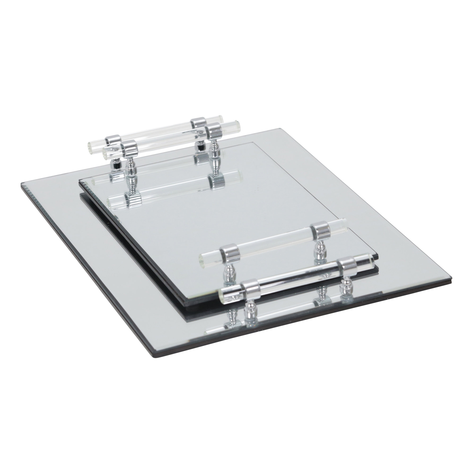 House of Hampton® Set of 2 Mirrored Trays Contemporary Silver Serving